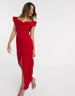 dark red bardot dress