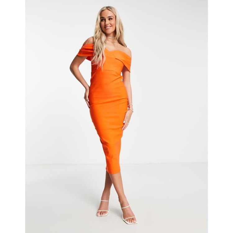 Vesper bardot midi dress in orange | ASOS