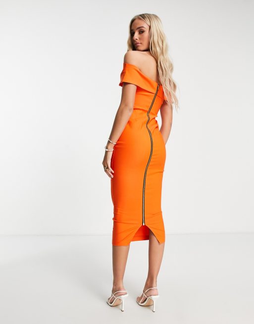 Orange bardot sales midi dress