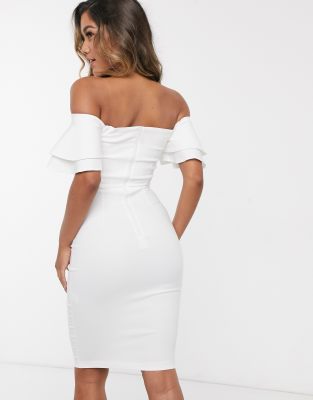 white bardot midi dress