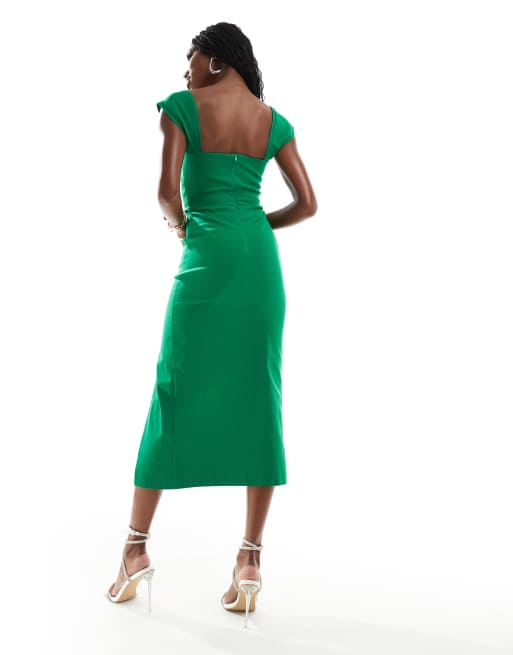 Vesper bardot midi dress with thigh split in emerald ASOS