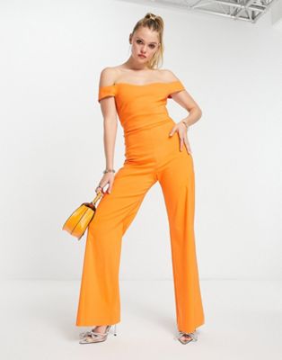 Vesper bardot wide leg jumpsuit in orange Sale