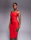 [Vesper] Vesper bengaline asymmetric one shoulder midi dress in red 8 RED