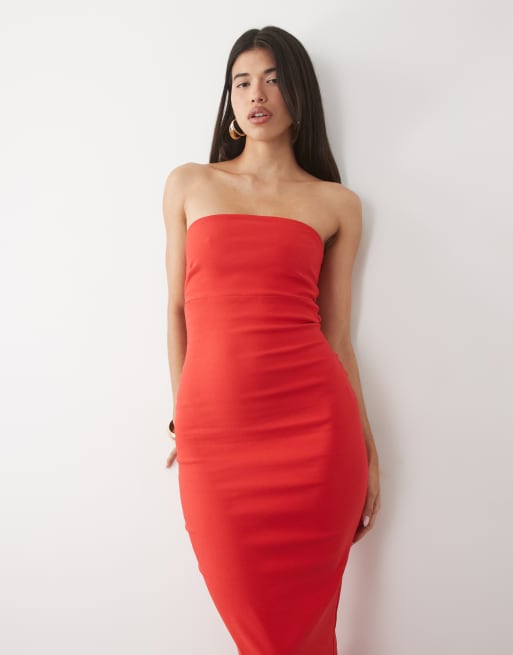 Vesper bengaline bandeau back cut out detail maxi dress in red, 2 of 4