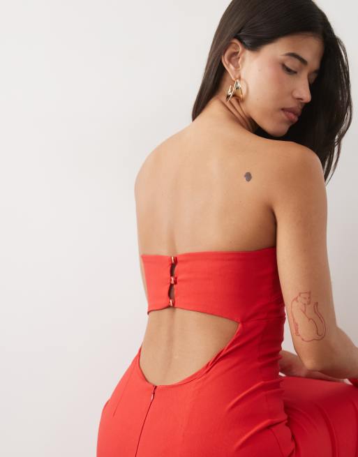 Vesper bengaline bandeau back cut out detail maxi dress in red, 4 of 4