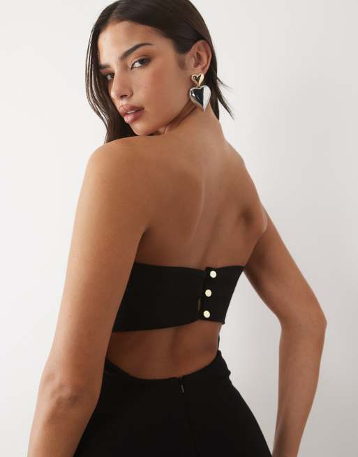 Vesper bengaline bandeau back cut out maxi dress in black, 3 of 4