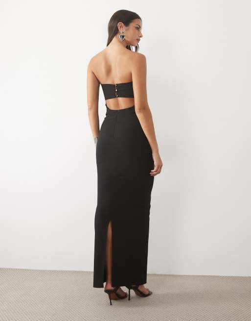 Vesper bengaline bandeau back cut out maxi dress in black, 4 of 4