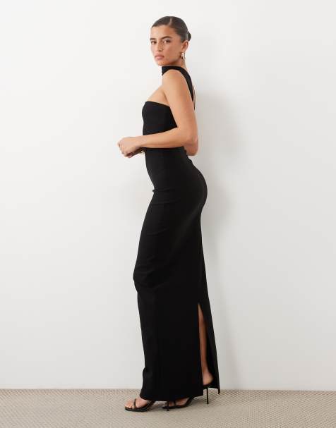 Vesper bengaline bandeau choker back button detail maxi dress in black - view 1