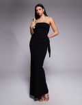 [Vesper] Vesper bengaline bandeau drape front detail maxi dress in black 8 BLACK