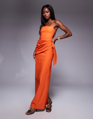 Vesper bengaline bandeau drape front detail maxi dress in orange - view 1