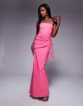 [Vesper] Vesper bengaline bandeau drape front detail maxi dress in pink 14 PINK
