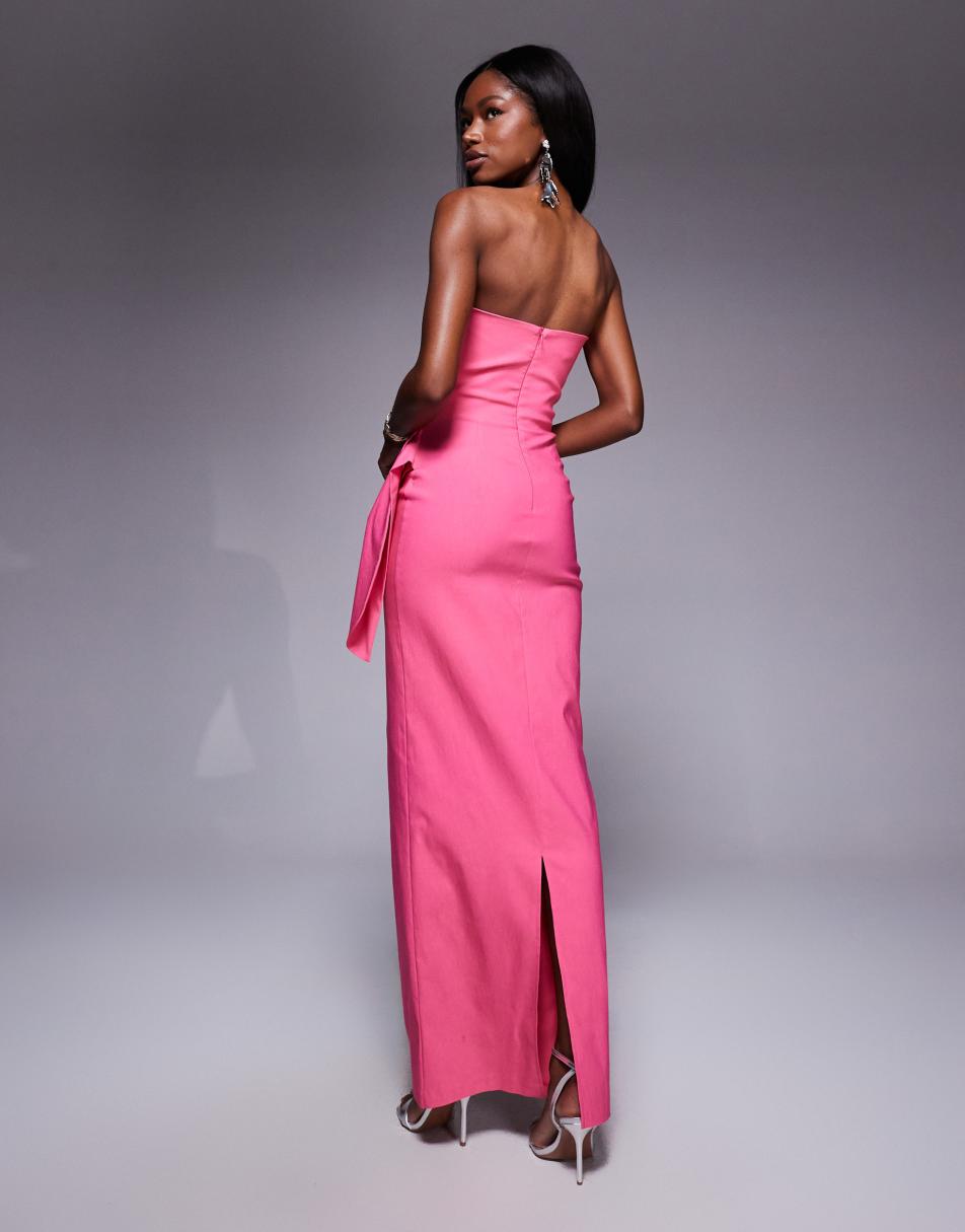 Vesper Bengaline Bandeau Drape Front Detail Maxi Dress