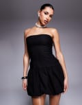 [Vesper] Vesper bengaline bandeau dropped waist bubble hem mini dress in black 10 BLACK