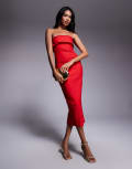 [Vesper] Vesper bengaline bandeau fold over midaxi dress in red 10 RED