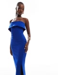 [Vesper] Vesper bengaline bandeau foldover bodycon side split midaxi dress in cobalt blue 16 Cobalt blue