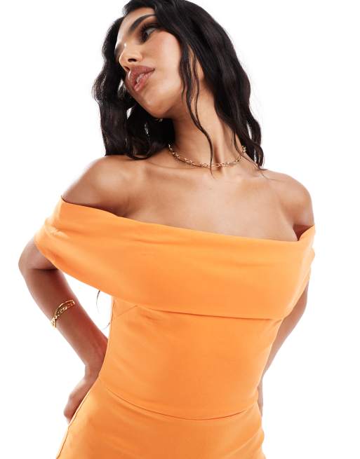 Vesper bengaline bandeau foldover maxi dress in orange, 2 of 4