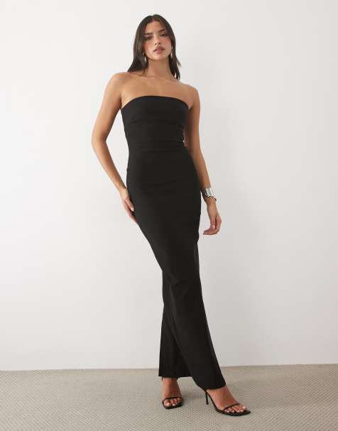 Vesper bengaline bandeau maxi jurk met uitsnijding op de rug in zwart - view 1