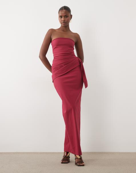 Vesper bengaline Bandeau-Maxikleid mit Drapierung vorn in Beere - view 1