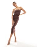 [Vesper] Vesper bengaline bandeau midi dress in chocolate brown 12 BROWN