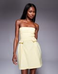 [Vesper] Vesper bengaline bandeau pleat front pocket detail mini dress in yellow 8 Buttercup