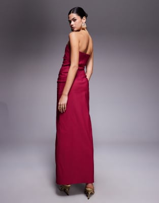 Vesper Bengaline Bandeau Ruched Maxi Dress In Multi