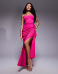[Vesper] Vesper bengaline bandeau side drape detail maxi dress in pink 8 PINK