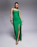 [Vesper] Vesper bengaline bandeau square edge side split midaxi dress in emerald-Green 14 Emerald
