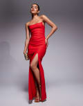 [Vesper] Vesper bengaline bandeau square edge side split midaxi dress in red 10 RED