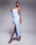 [Vesper] Vesper bengaline bandeau thigh split maxi dress in light blue 14 BLUE