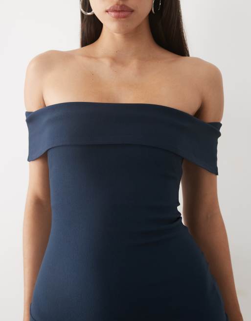 Vesper bengaline bardot foldover thigh split maxi dress in navy, 4 of 4