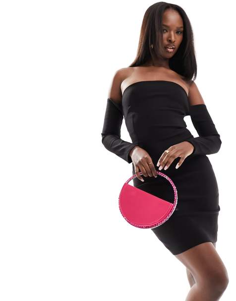 Vesper bengaline bardot long sleeve mini dress in black - view 1