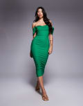 [Vesper] Vesper bengaline bardot off shoulder bodycon midaxi dress in emerald-Green 10 Emerald