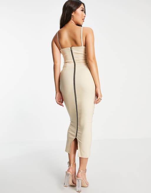 Vesper bengaline bodycon midi dress with cut out detain in ecru, 4 of 4