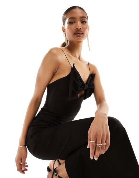 Vesper bengaline cami bow detail maxi dress in black - view 1