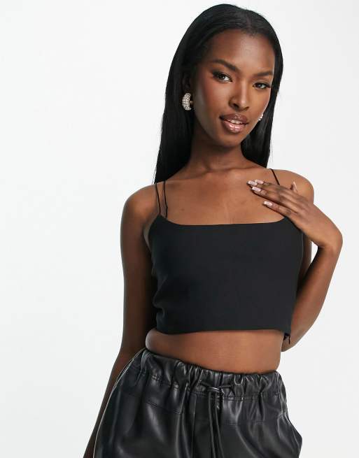 Vesper bengaline cami strap detail crop top in black