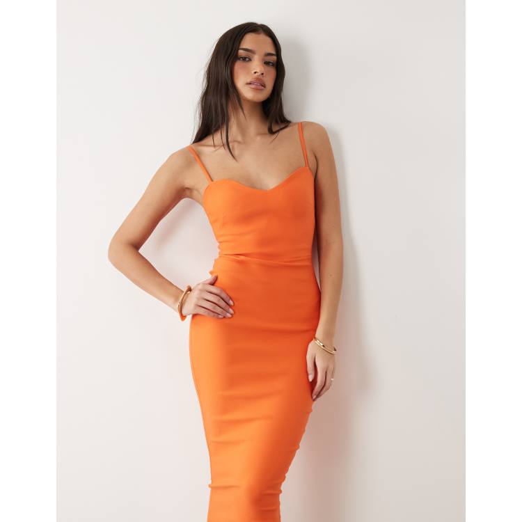 Vesper bengaline cami strap midi dress in orange | ASOS