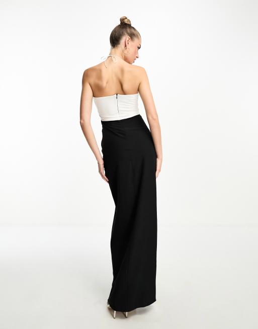 Vesper bengaline contrast halterneck maxi dress in black and white, 2 of 4