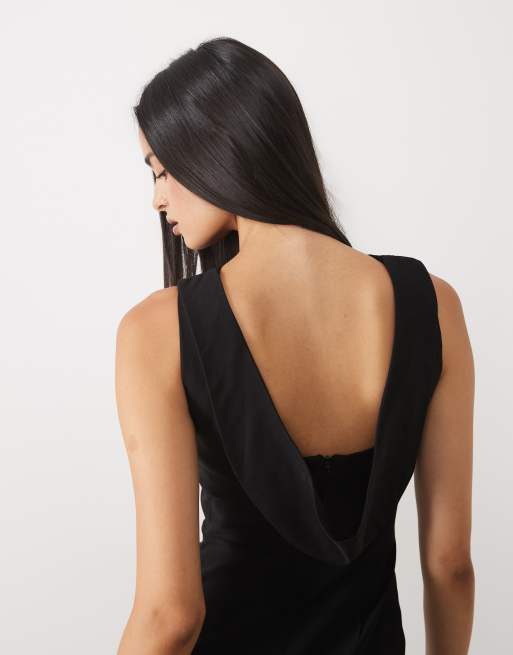 Vesper bengaline cowl back high neck maxi dress in black, 3 of 4