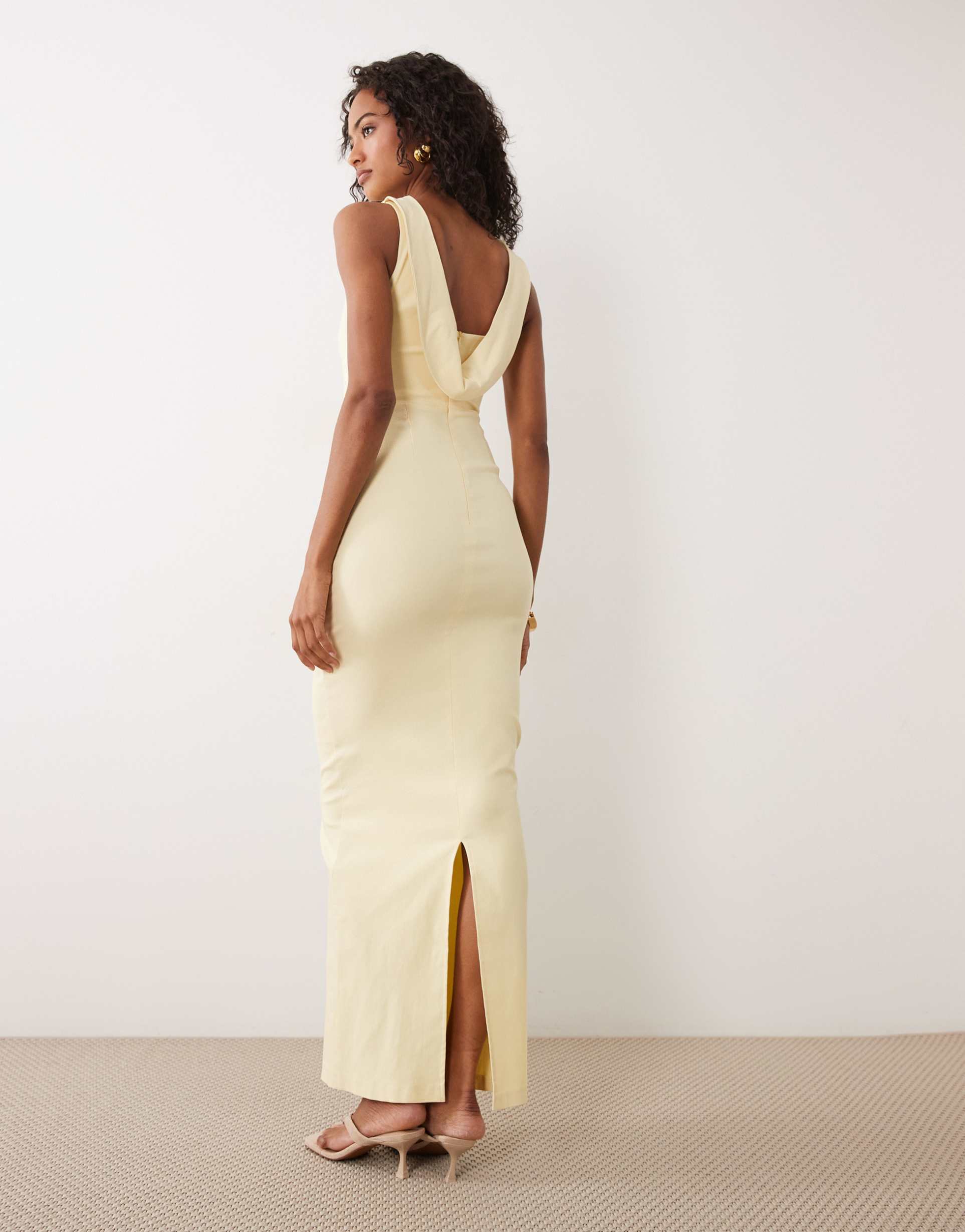 vesper bengaline cowl back high neck maxi dress in yellow