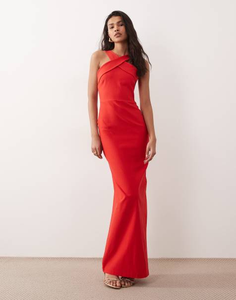 Vesper bengaline cross front detail maxi dress in red - view 1