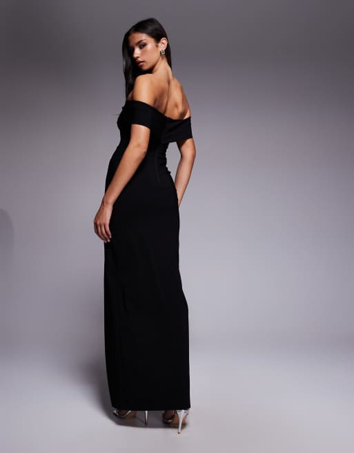 Vesper bengaline cross front off the shoulder maxi dress in black
