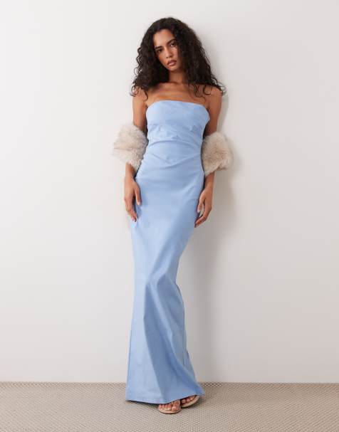 Vesper bengaline drape waist bandeau maxi dress in light blue - view 1