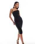 [Vesper] Vesper bengaline exclusive asymmetric one shoulder midi dress in black 12 BLACK