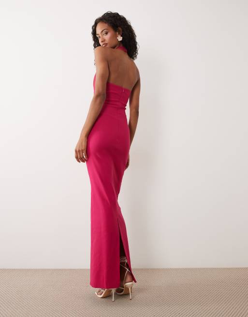 Vesper bengaline halter scoop neck maxi dress in pink, 4 of 4