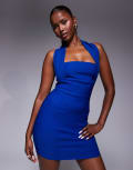 [Vesper] Vesper bengaline halterneck bodycon mini dress in cobalt-Blue 8 Cobalt