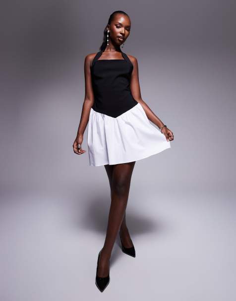 Vesper bengaline halterneck mini dress in mono contrast - view 1