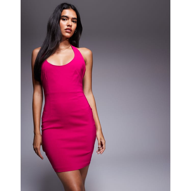 Vesper bengaline halterneck scoop mini dress in pink | ASOS