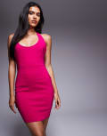 [Vesper] Vesper bengaline halterneck scoop mini dress in pink 12 Cerise