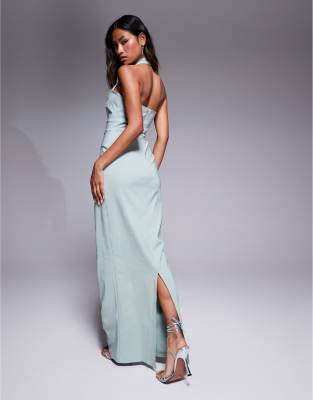 Vesper Bengaline Halterneck Strap Bodycon Maxi Dress