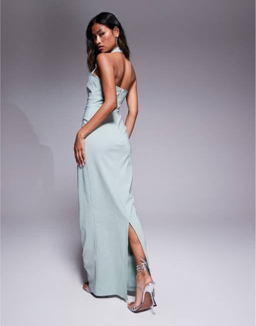 Vesper halterneck strap bodycon maxi dress in sage